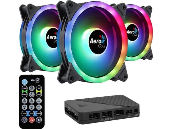 Aerocool Duo 12 Pro, Vifte, 12 cm, 1000 RPM, 19,7 dB, 33,4 cfm, Sort Sort