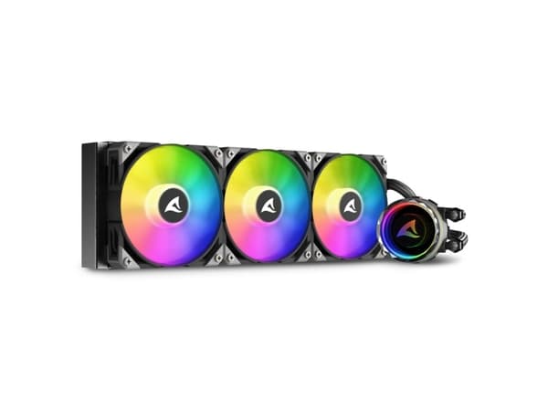 Sharkoon S90 RGB, Alt-i-ett væskekjøler, 12 cm, 600 RPM, 2000 RPM, 131,93 m³/t, Sort Sort