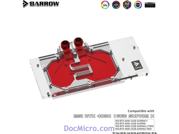Barrow LRC 2.0 MSI RTX 4080 Suprim/Trio Aurora, RGB, svart - Akryl