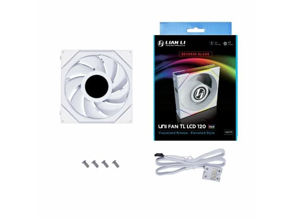 Lian Li UNI FAN TL LCD 120 Reverse Blade - Lådfläkt - med LCD-skärm - 120 mm - vit