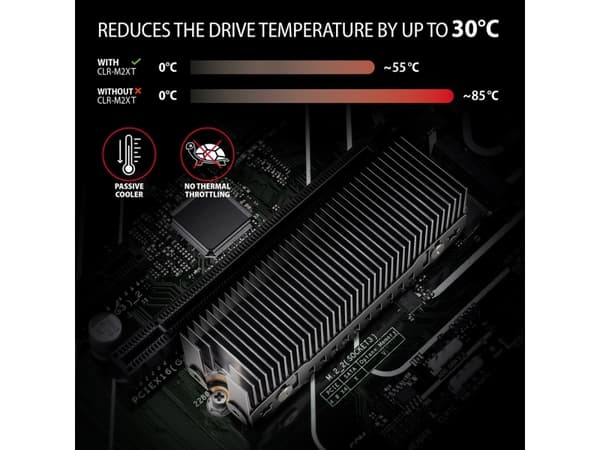 Axagon CLR-M2XT M.2 SSD Passivkühler Aluminium - 2280, Kjøleribbe/Radiator, Sort, Grå