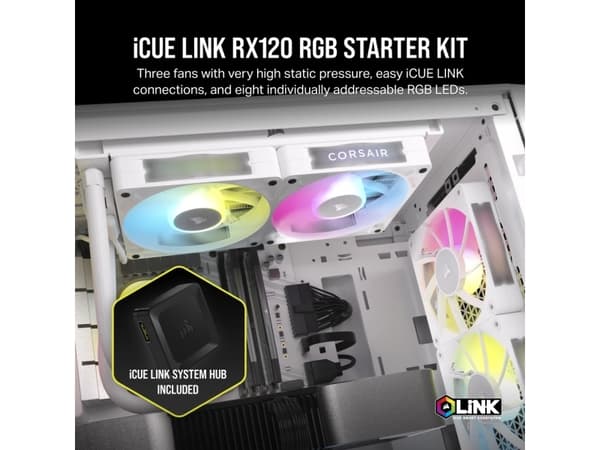 CORSAIR iCUE Link RX120 RGB Triple Starter Kit - Kabinettvifte - 120 mm - hvit (en pakke 3)