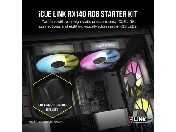 CORSAIR RX RGB Series, iCUE LINK RX140 RGB, 140mm Fan, Dual Pack