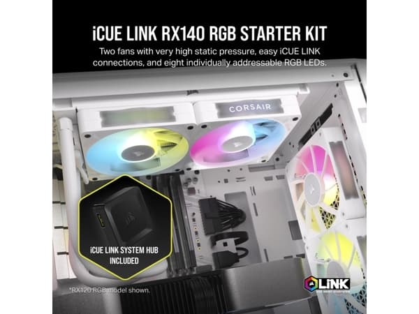 CORSAIR iCUE Link RX140 RGB Twin Starter Kit - Kabinettvifte - 140 mm - hvit (en pakke 2)