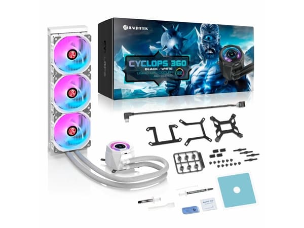 RAIJINTEK Cyclops 360, All-in-one liquid cooler, 12 cm, 800 RPM, 2200 RPM, White