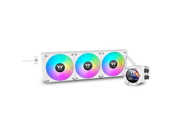 Thermaltake TH420 V2 Ultra EX ARGB, All-in-one nestejäähdytin, 14 cm, 500 rpm, 1800 rpm, 30,7 dB, 90,3 kuutiometriä/min. Valkoinen