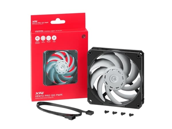 XPG VENTO PRO 120 PWM, Vifte, 12 cm, 450 RPM, 2500 RPM, Sort, Hvit