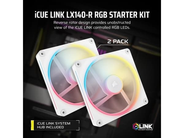 CORSAIR iCUE Link LX140-R RGB - Kabinettvifte - omvendt blad - 140 mm - hvit (en pakke 2)