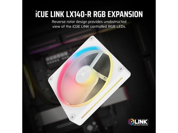 CORSAIR iCUE Link LX140-R RGB - Kabinettvifte - omvendt blad - 140 mm - hvit