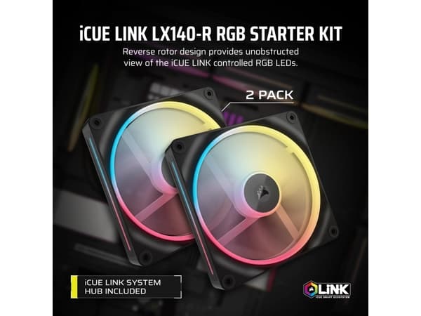 CORSAIR iCUE Link LX140-R RGB - Lådfläkt - omkastat blad - 140 mm - svart (paket om 2)