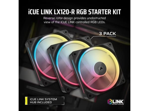 CORSAIR iCUE Link LX120-R RGB - Lådfläkt - omkastat blad - 120 mm - svart (paket om 3)