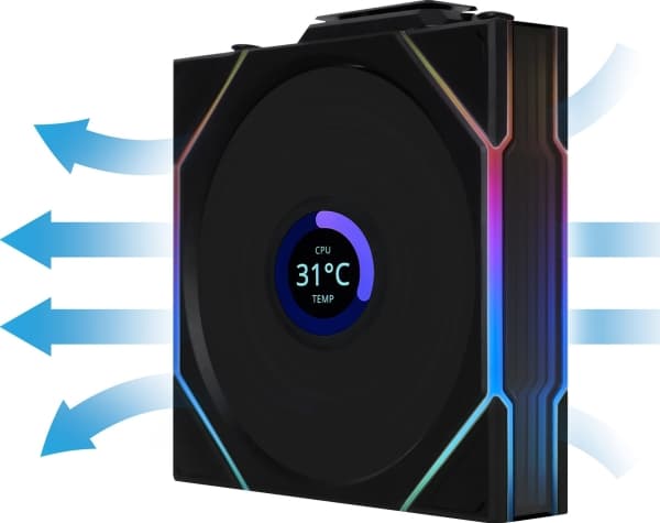 Lian Li 12RTLLCD1W3B, Fan, 12 cm, 350 RPM, 1900 RPM, Black