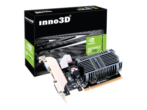 Inno3D N710-1SDV-E3BX, GeForce GT 710, 2 GB, GDDR3, 64 bittiä, 4096 x 2160 pikseliä, PCI Express 2.0 musta