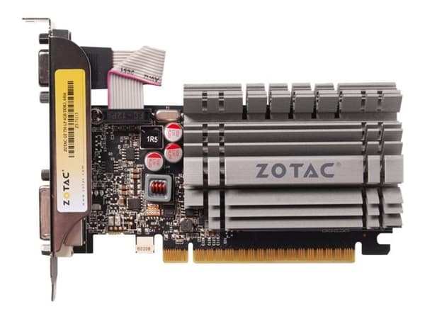 ZOTAC NVIDIA® GeForce® GT 730 - Grafikkort - GF GT 730 - 4 GB DDR3 - PCIe 2.0 x16 lavprofil - DVI, D-Sub, HDMI - vifteløs Sort, Grå, Sølv