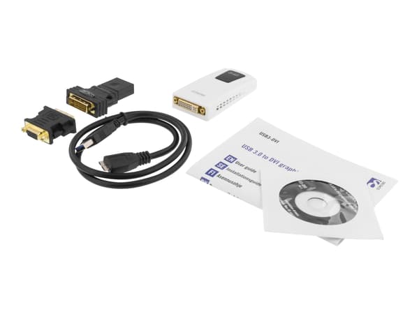 DELTACO PRIME USB3-DVI - Ekstern videoadapter - USB 3.0 - DVI - hvit
