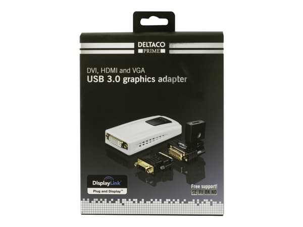 DELTACO PRIME USB3-DVI - Ekstern videoadapter - USB 3.0 - DVI - hvit