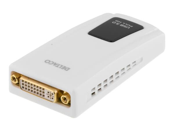 DELTACO PRIME USB3-DVI - Ekstern videoadapter - USB 3.0 - DVI - hvit Hvit