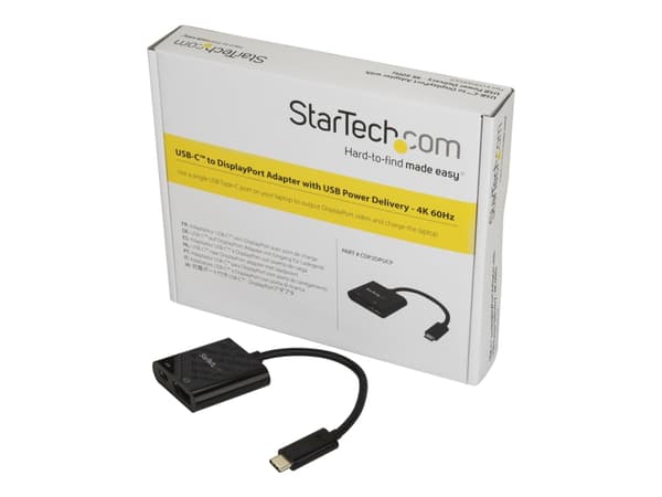 StarTech.com USB C till DisplayPort-adapter med USB Power Delivery - 4K 60 Hz - DisplayPort-adapter - 24 pin USB-C (hane) till DisplayPort, USB-C (en Svart