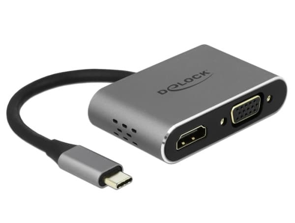 Delock - Extern videoadapter - USB-C - HDMI, VGA - grå - detaljhandel