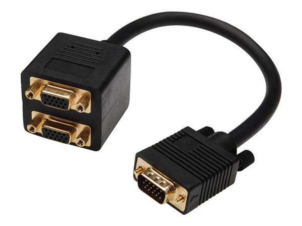 ASSMANN - VGA-delare - HD-15 (VGA) (hane) till HD-15 (VGA) (hona) - 20 cm - formpressad - svart