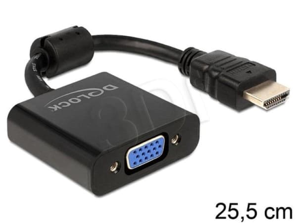Delock - Video adapter - HD-15 (VGA) hunn til HDMI hann - 25.5 cm - svart