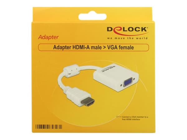 Delock Adapter HDMI-A male > VGA female - Video adapter - HDMI hann til HD-15 (VGA) hunn - hvit