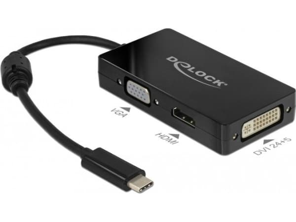 Delock - Extern videoadapter - USB-C - DVI, HDMI, VGA - svart