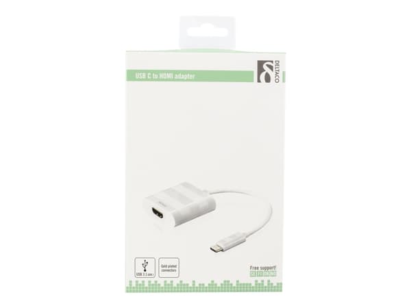 DELTACO USBC-HDMI1 - Ulkoinen videosovitin - USB-C 3.1 - HDMI - valkoinen - valkoinen