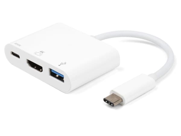 eSTUFF USB-C AV Multiport Adapter, USB 3.2 Gen 1 (3.1 Gen 1) Type-C, HDMI, 5000 Mbit/s, 3840 x 2160 pikseliä, Valkoinen, ABS-synteettinen