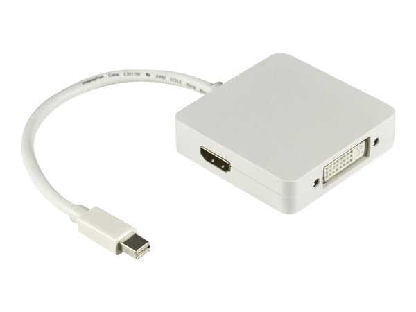 DELTACO DP-MULTI1 - Video adapter - Mini DisplayPort hann til DVI-I, HDMI, DisplayPort hunn - 20 cm - hvit