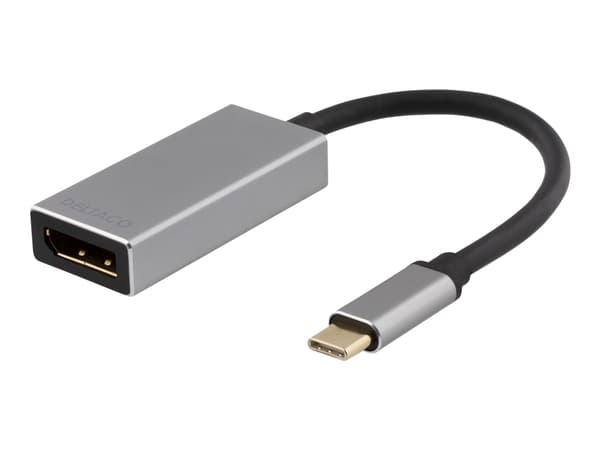 DELTACO USBC-DP2 - Extern videoadapter - USB-C - DisplayPort - rymdgrå