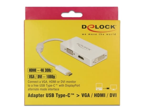 Delock - Extern videoadapter - USB-C - DVI, HDMI, VGA - vit