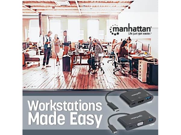 Manhattan 152037, USB Type-A, USB Type-C, Svart, Akrylnitrilbutadienstyren (ABS), HDCP 1.4 CE FCC RoHS2 WEEE, 3840 x 2160 pixlar, 0 - 40 ° C