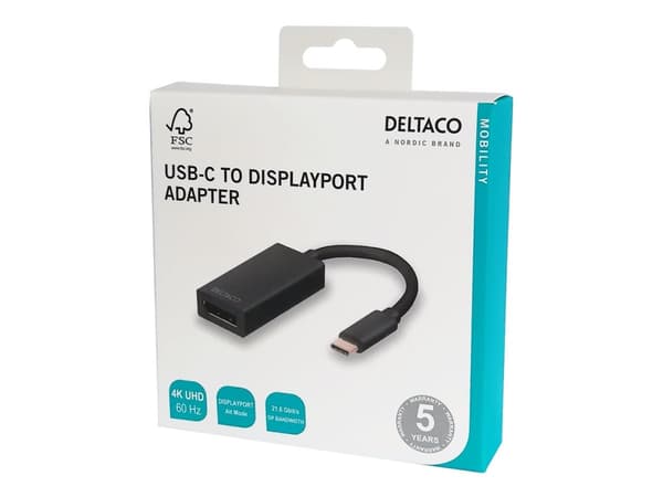 DELTACO USBC-DP - Ekstern videoadapter - USB-C 3.1 - DisplayPort - svart