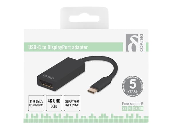 DELTACO USBC-DP - Ekstern videoadapter - USB-C 3.1 - DisplayPort - svart