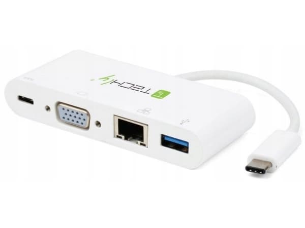 Techly IADAP USB31-DOCK2, USB C, Valkoinen, RJ-45, USB 3.2 Gen 1 (3.1 Gen 1) Type-A, USB 3.2 Gen 1 (3.1 Gen 1) Type-C, VGA, CE, RoHS, 1920 x 1200 pik