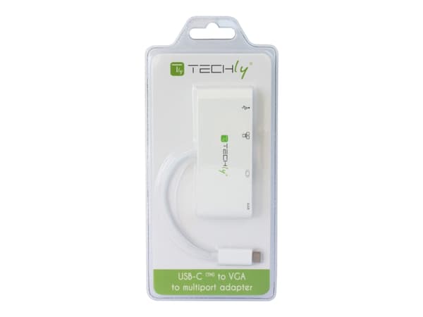 Techly IADAP USB31-DOCK2, USB C, Valkoinen, RJ-45, USB 3.2 Gen 1 (3.1 Gen 1) Type-A, USB 3.2 Gen 1 (3.1 Gen 1) Type-C, VGA, CE, RoHS, 1920 x 1200 pik