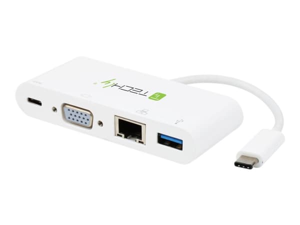 Techly IADAP USB31-DOCK2, USB C, Valkoinen, RJ-45, USB 3.2 Gen 1 (3.1 Gen 1) Type-A, USB 3.2 Gen 1 (3.1 Gen 1) Type-C, VGA, CE, RoHS, 1920 x 1200 pik