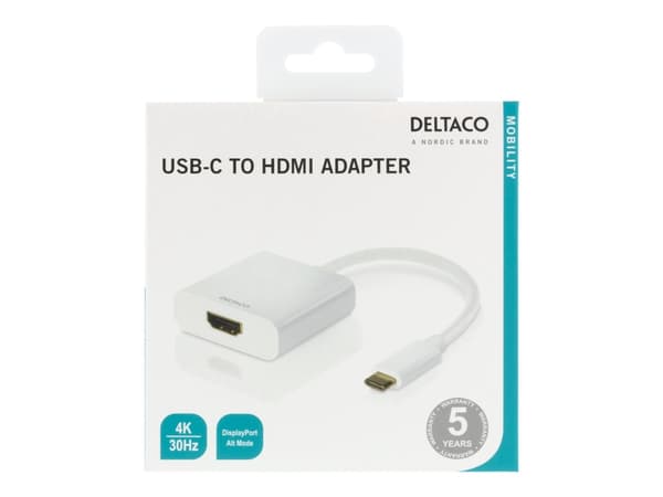 DELTACO USBC-HDMI7 - Extern videoadapter - USB-C - HDMI - vit