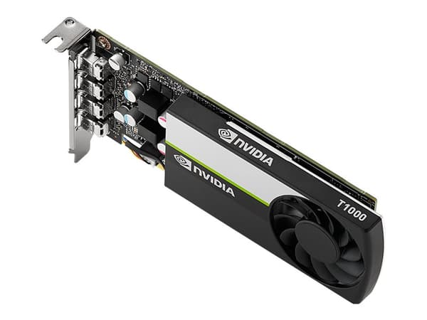 NVIDIA T1000 - Grafikkort - T1000 - 4 GB GDDR6 - PCIe 3.0 x16 lav profil - 4 x Mini DisplayPort Sort, Grå