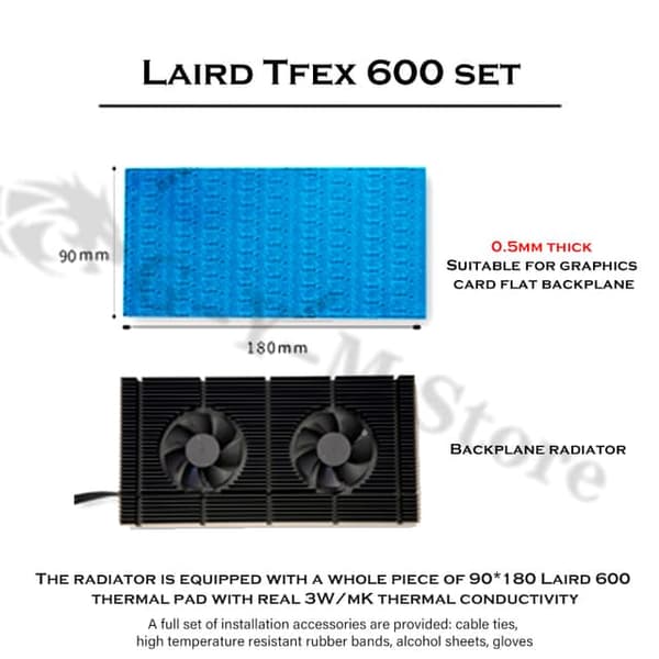 GPU bagplade hukommelse radiator til RTX 4090/4080/4070/3090/3080/3070 CoolerX 0.5mm termisk pad 600