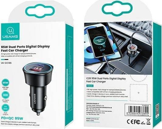 Usams charger USAMS Load. alone. 1xUSB + 1xUSB-C C26 95W (only head) Fast Charge black/black CC146TC01 (US-CC146)