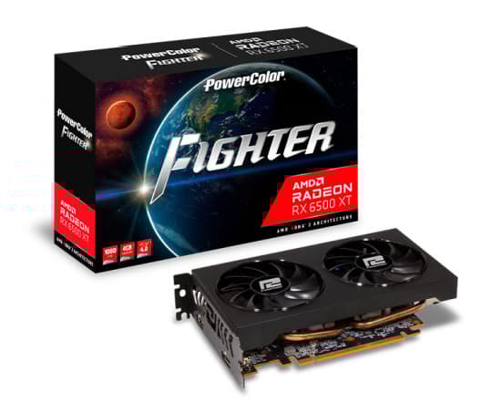 PowerColor Fighter 6500XT OC - Näytönohjain - AMD Radeon™ RX 6500 XT - 4 Gt GDDR6 - PCIe 4.0 x16 - HDMI, DisplayPort - lajittelu musta