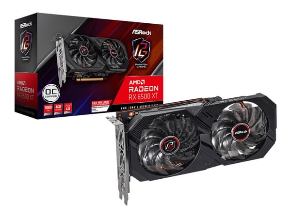 ASRock Phantom Gaming D Radeon RX 6500 XT 4GB OC - Grafikkort - Radeon RX 6500 XT - 4 GB GDDR6 - PCIe 4.0 - HDMI, DisplayPort