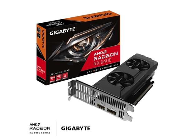 Gigabyte Radeon RX 6400 D6 LAVPROFIL 4G - Grafikkort - Radeon RX 6400 - 4GB GDDR6 - PCIe 4.0 lavprofil - HDMI, DisplayPort