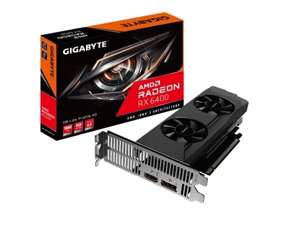 Gigabyte Radeon RX 6400 D6 LAVPROFIL 4G - Grafikkort - Radeon RX 6400 - 4GB GDDR6 - PCIe 4.0 lavprofil - HDMI, DisplayPort