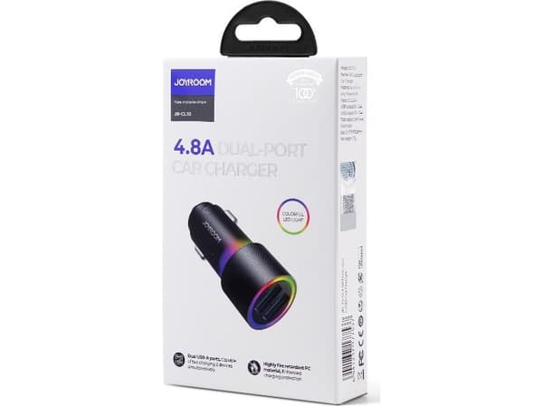Joyroom lader Joyroom billader 2 x USB med bakgrunnsbelysning 24W sort (JR-CL10)