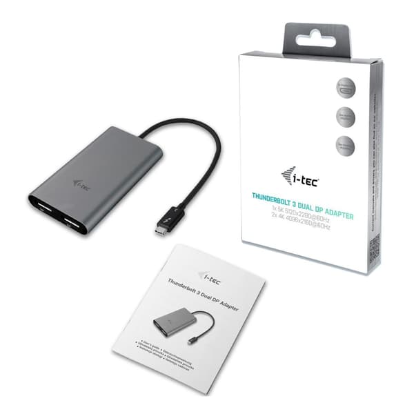I-TEC THUNDERBOLT3 Dual DP-videoadapter til Thunderbolt3 MacOS og Windows understøtter 1x 5K 60Hz-skærm eller 2x 4K 60Hz-skærm (TB3DUAL4KDP)