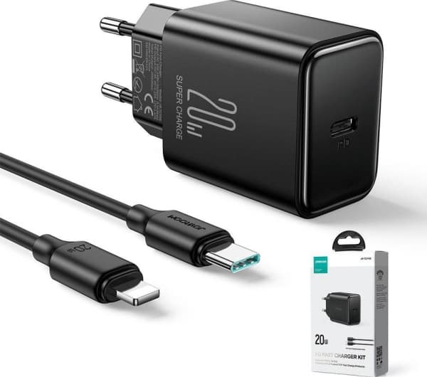 Joyroom verkkolaturi Joyroom JR-TCF06 USB-C 20W PD + USB-C/Lightning-kaapeli musta