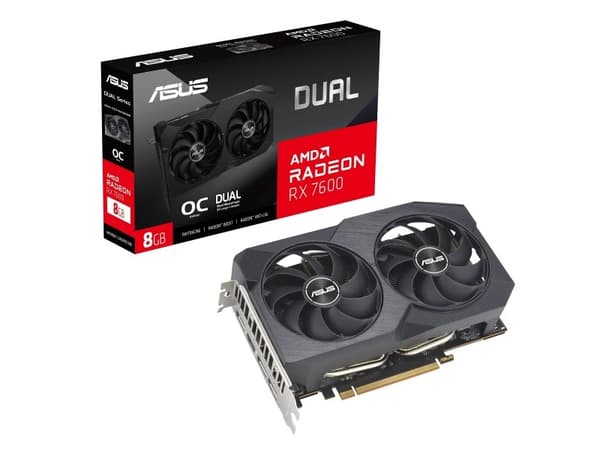 ASUS Dual -RX7600-O8G-V2, Radeon RX 7600, 8 GB, GDDR6, 128 bittiä, 7680 x 4320 pikseliä, PCI Express 4.0